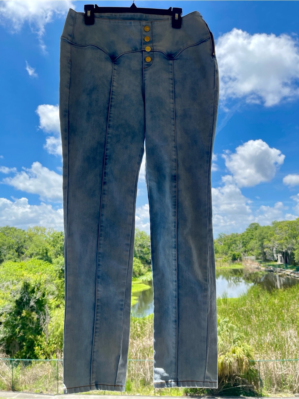 Nicki Minaj Womens Jean Blue High Rise Skinny Button Junior Size 11/12 side zip